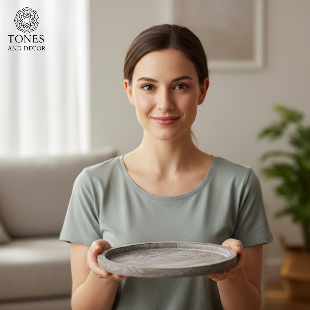 Round Decorative Wooden Plate – Mango Wood | 28 cm