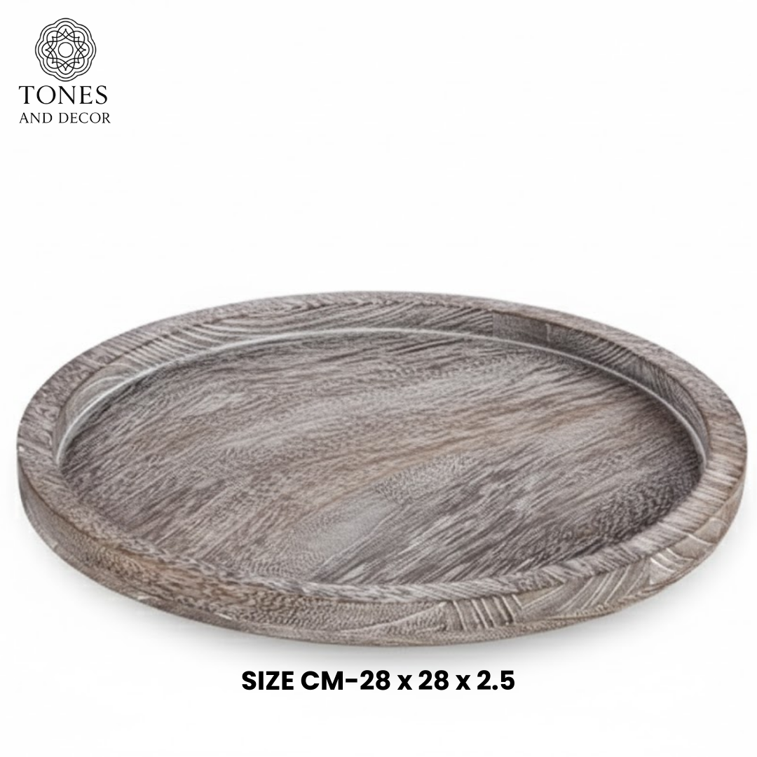 Round Decorative Wooden Plate – Mango Wood | 28 cm