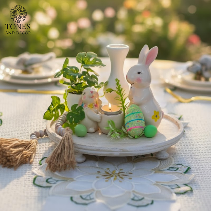 Mango Wood Decorative Riser Tray – Whitewashed Round Display Stand (28.4 cm)