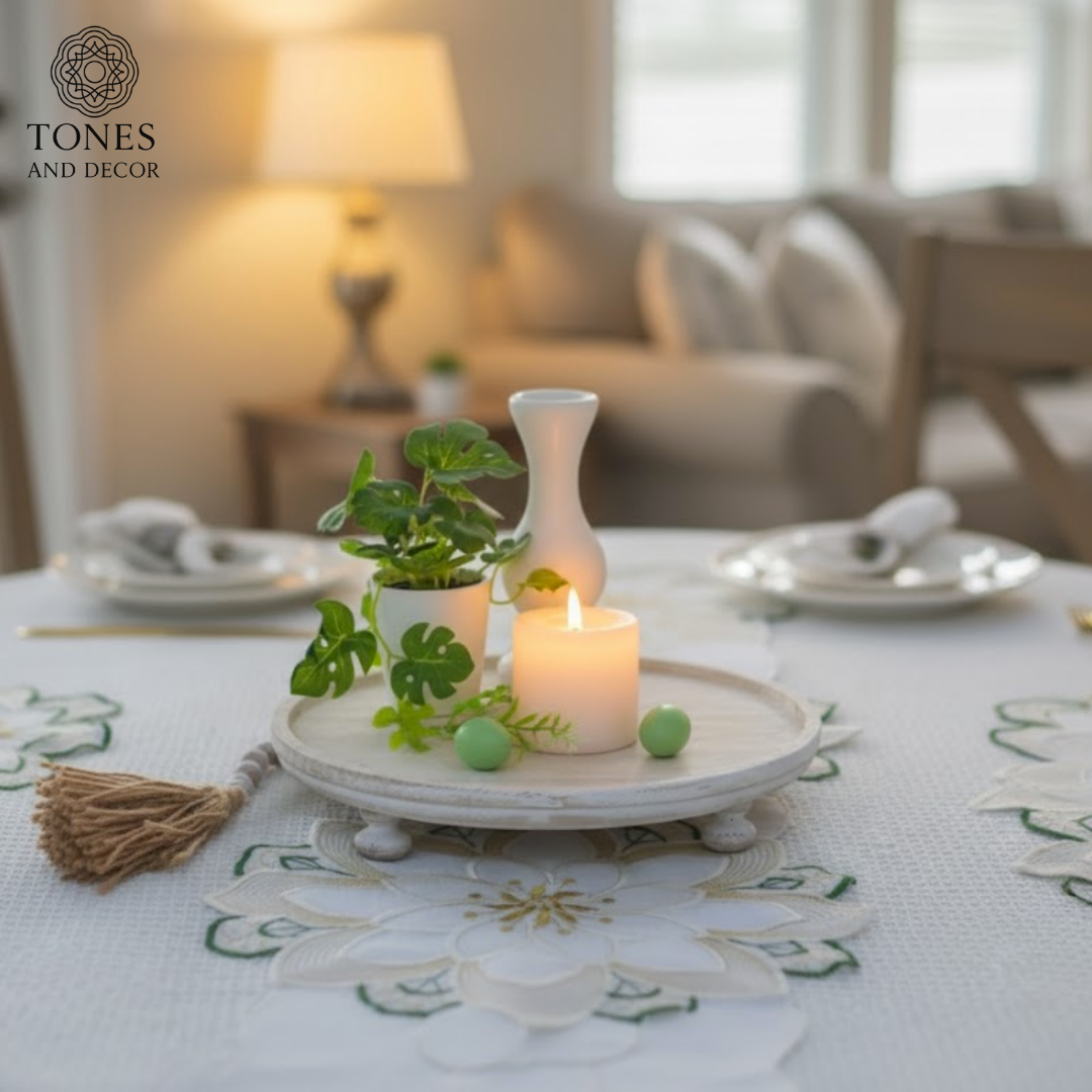 Mango Wood Decorative Riser Tray – Whitewashed Round Display Stand (28.4 cm)