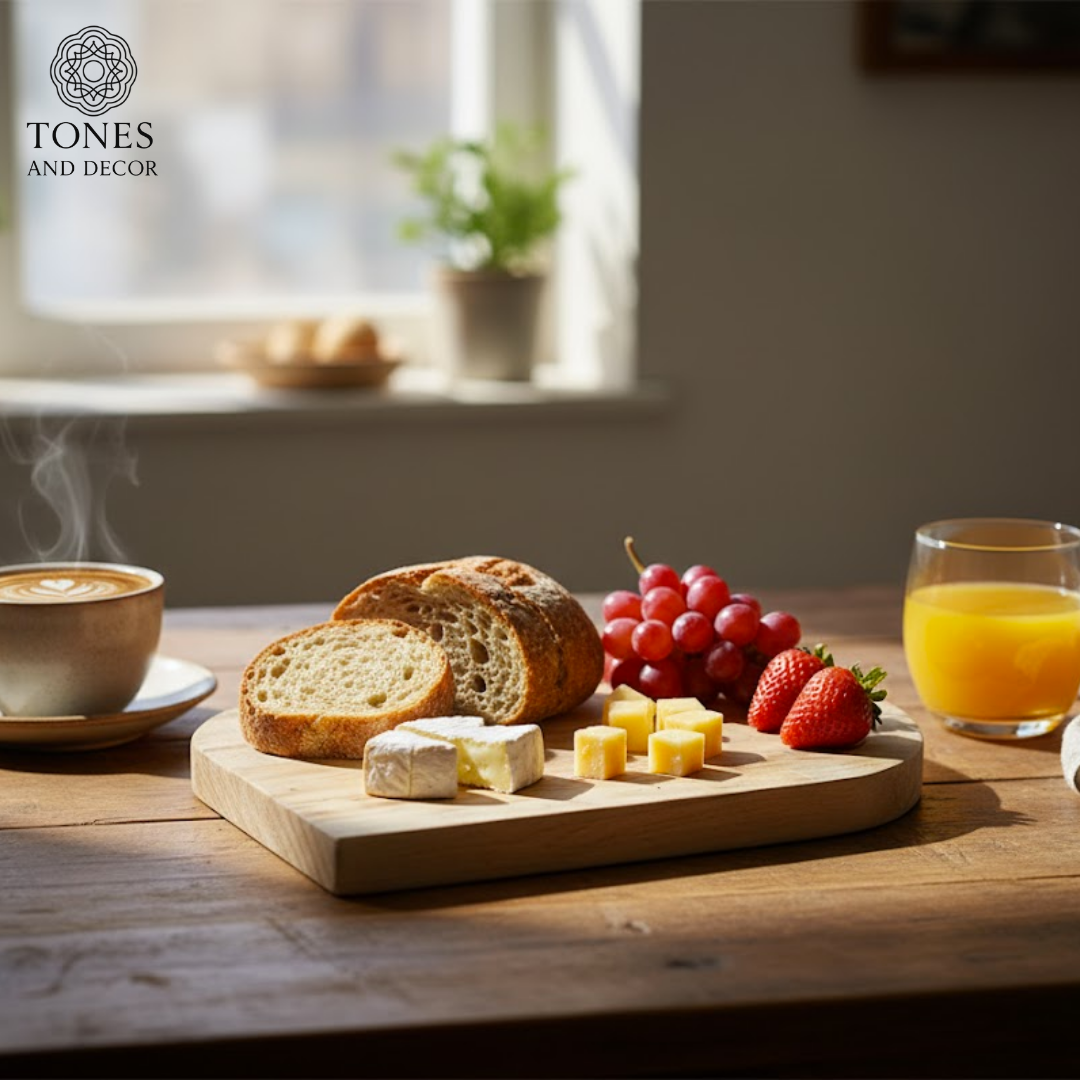 Handcrafted Curved Wooden Chopping Board – Natural Rustic Finish (24 × 34 cm)