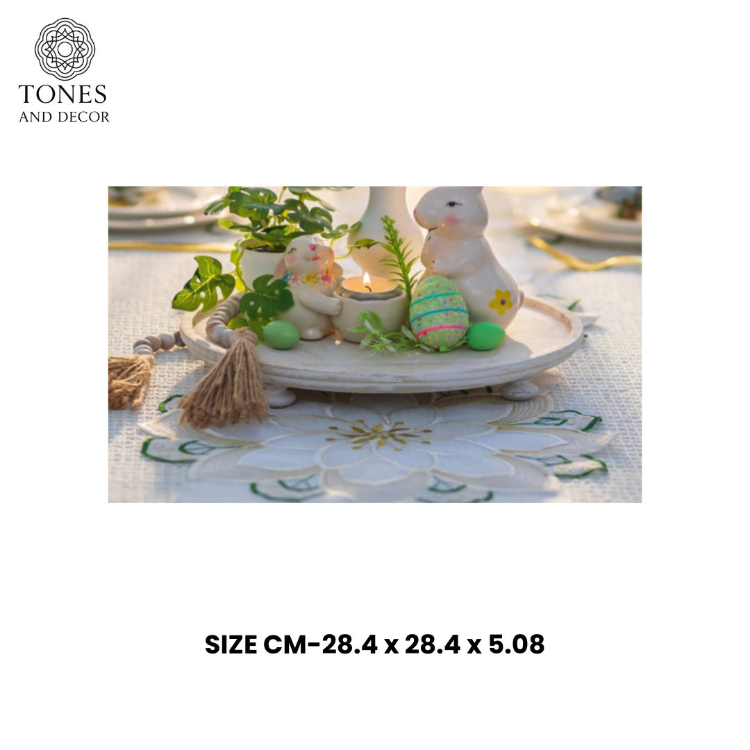 Mango Wood Decorative Riser Tray – Whitewashed Round Display Stand (28.4 cm)