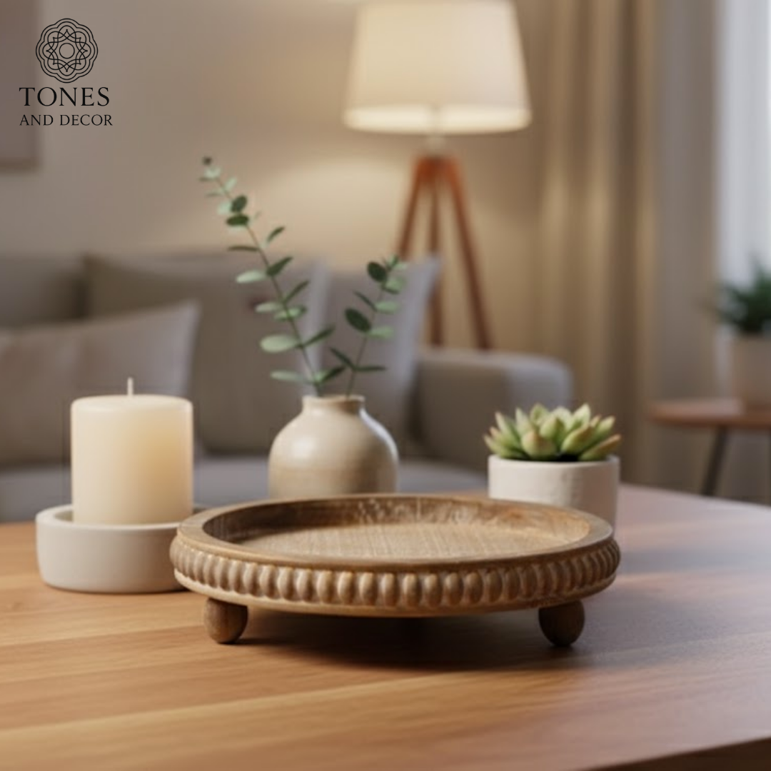 Round Pedestal Wooden Plate