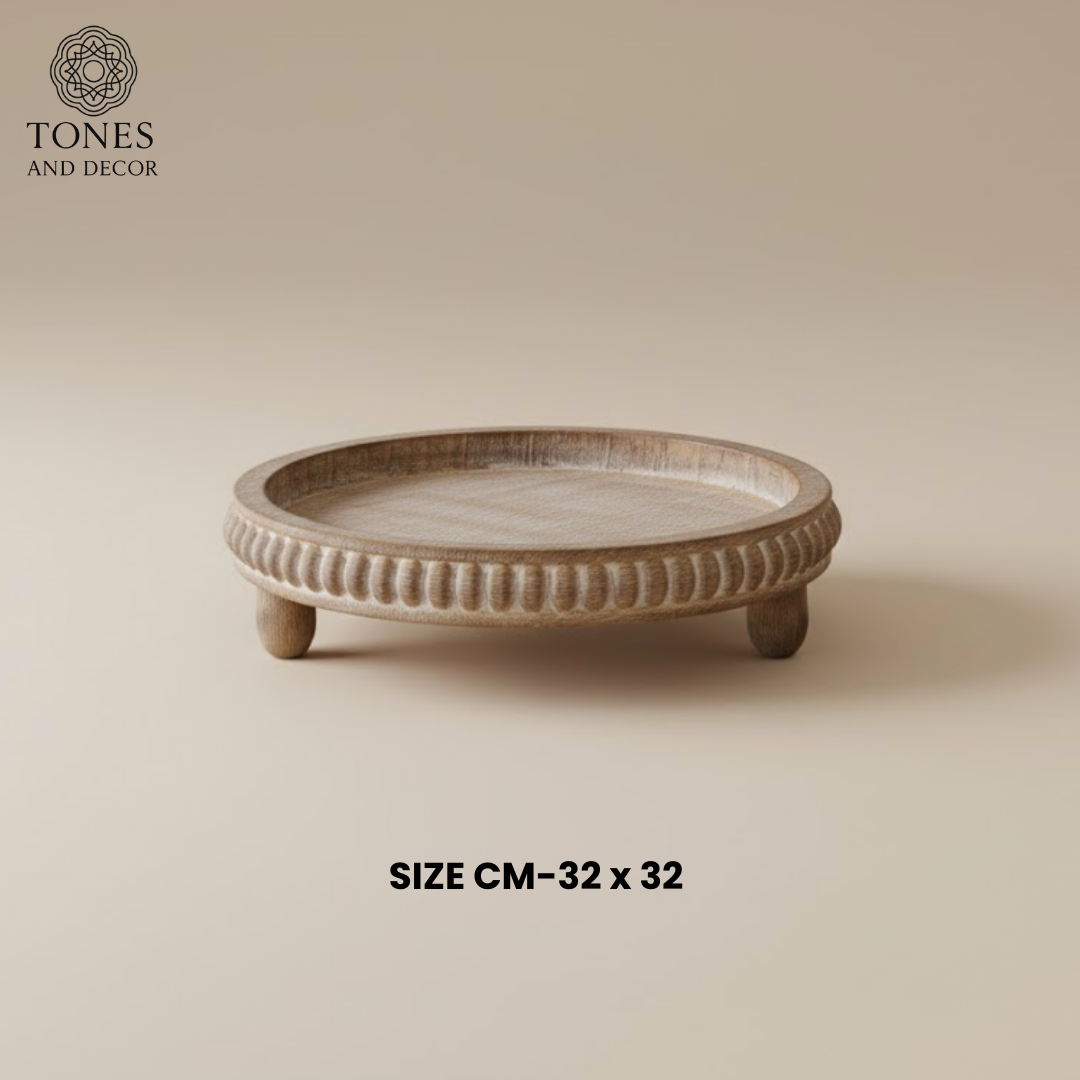 Round Pedestal Wooden Plate
