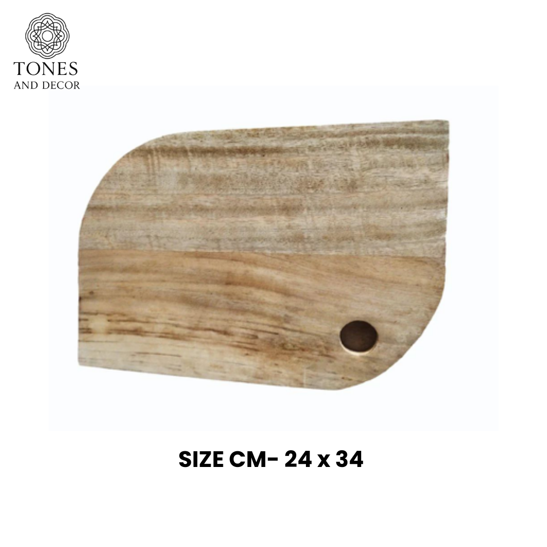 Handcrafted Curved Wooden Chopping Board – Natural Rustic Finish (24 × 34 cm)