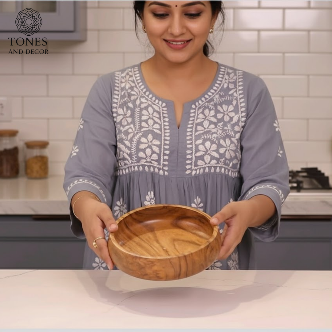 Handcrafted Sheesham Wood Serving Bowl – 8 Inch | 25oz Capacity | Food Safe Coating & Natural Finish