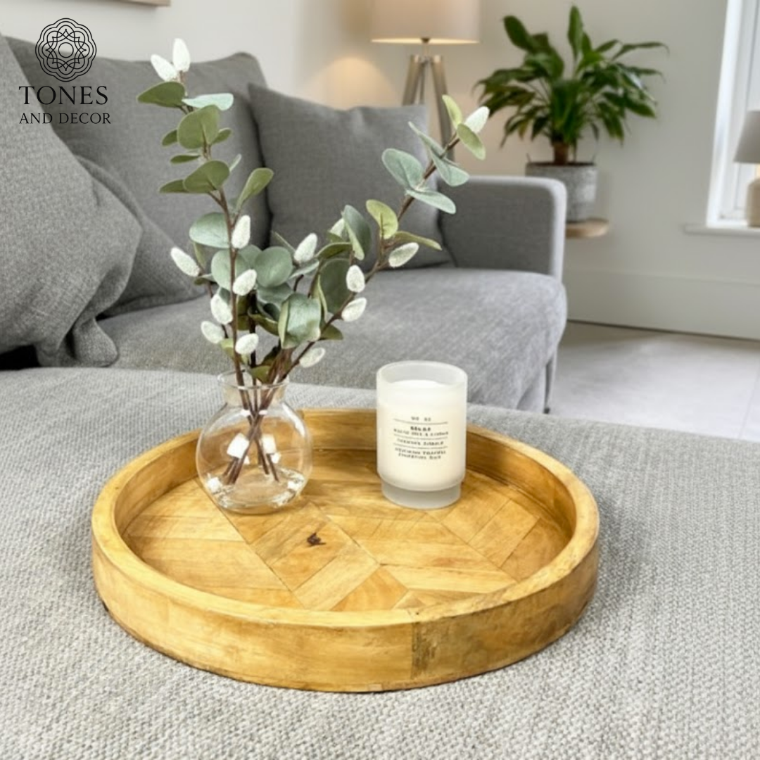 Round Mango Wood Decorative Serving Plate – 39 cm