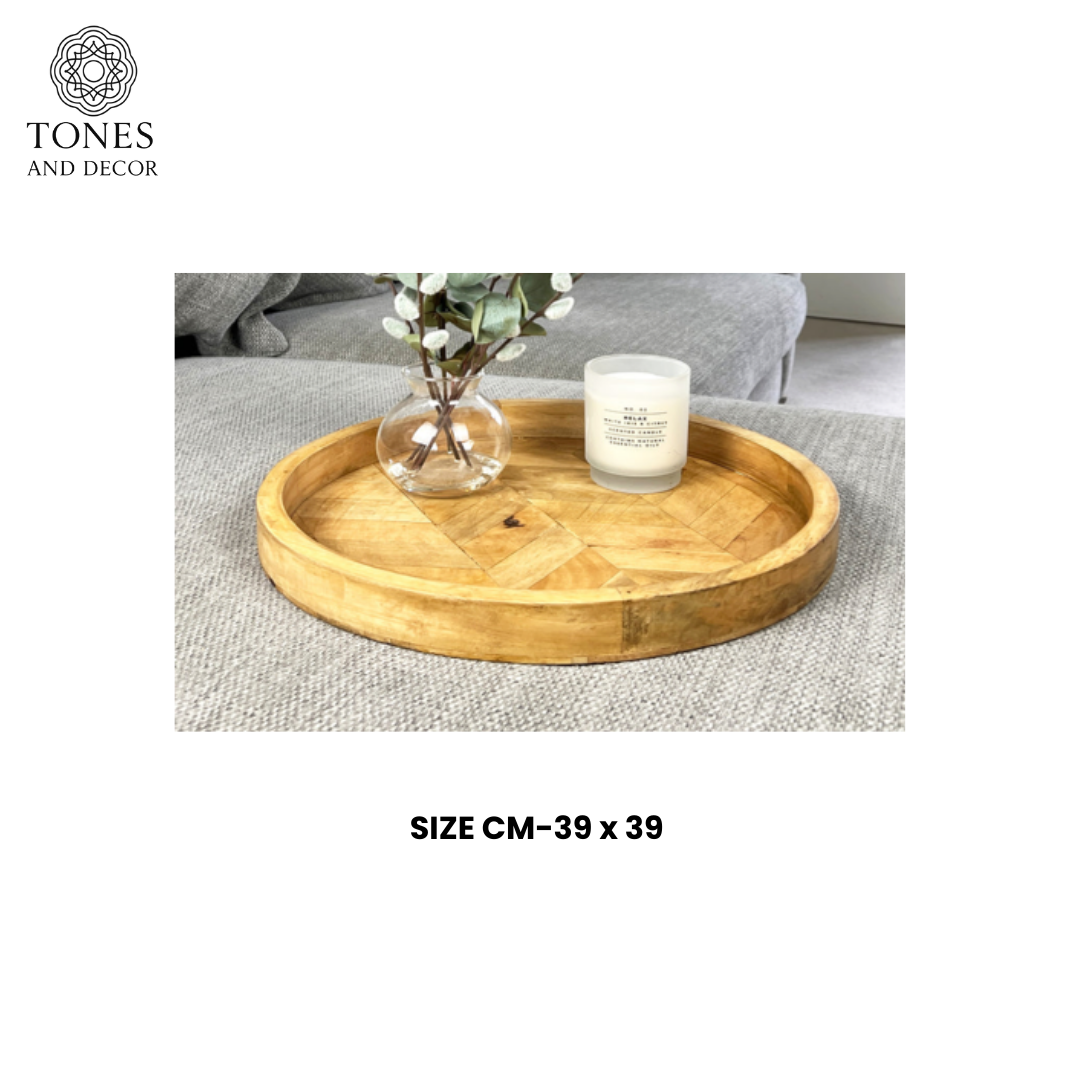 Round Mango Wood Decorative Serving Plate – 39 cm