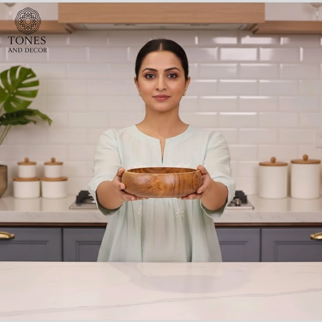 Handcrafted Sheesham Wood Serving Bowl – 8 Inch | 25oz Capacity | Food Safe Coating & Natural Finish