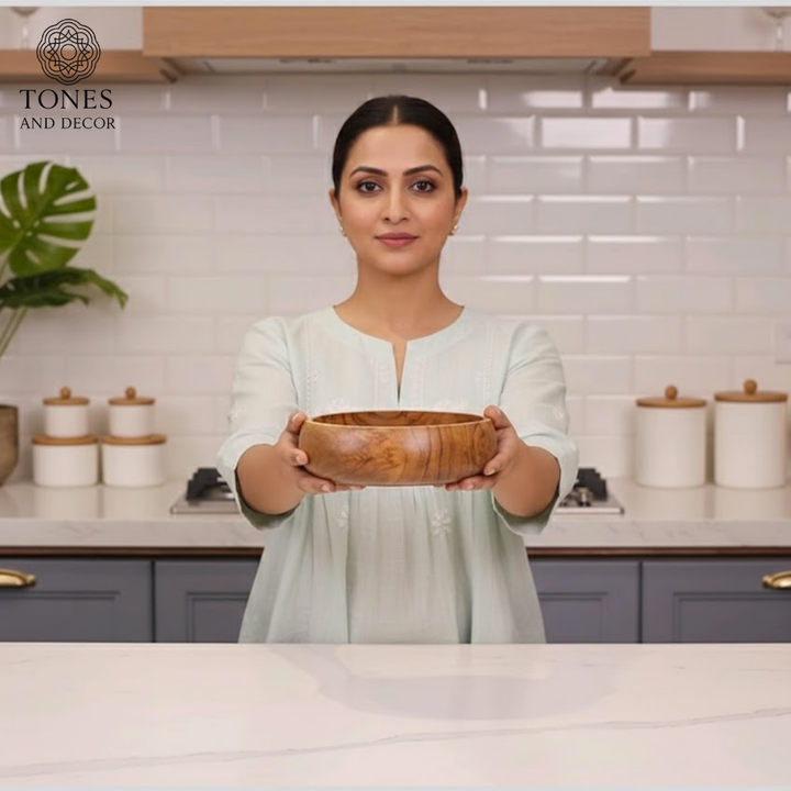 Handcrafted Sheesham Wood Serving Bowl – 8 Inch | 25oz Capacity | Food Safe Coating & Natural Finish