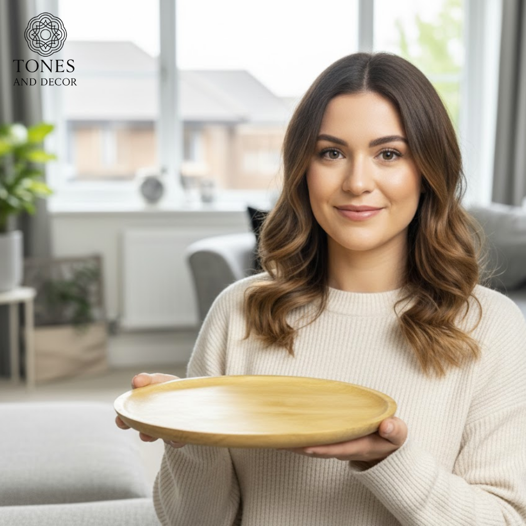 Natural Mango Wood Round Decorative Plate