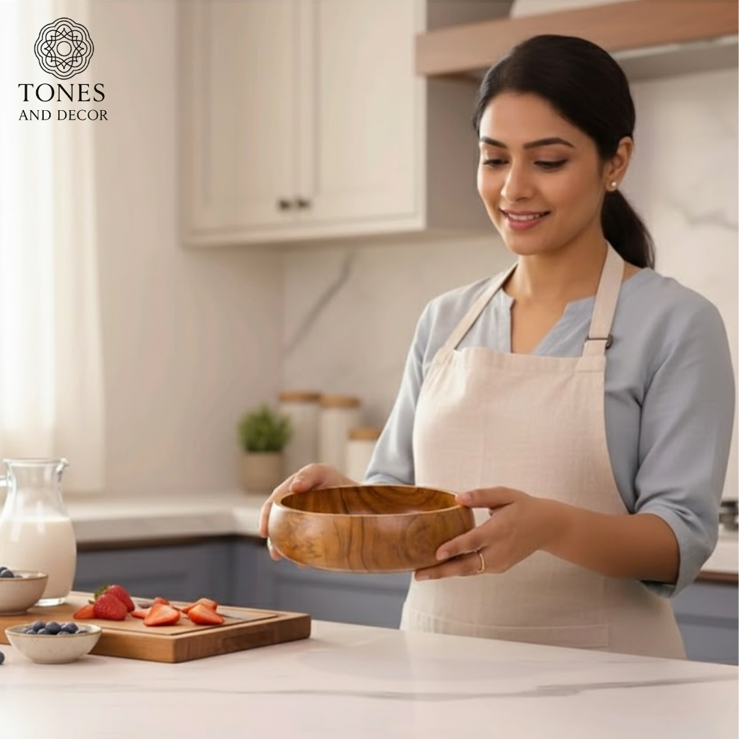 Handcrafted Sheesham Wood Serving Bowl – 8 Inch | 25oz Capacity | Food Safe Coating & Natural Finish