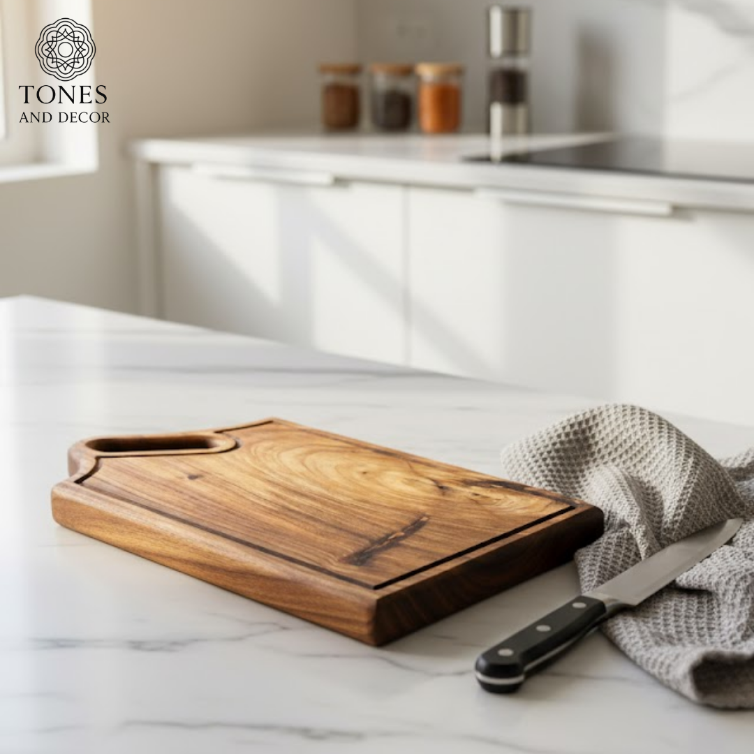 Premium Natural Wooden Chopping Board with Angled Handle – 24 × 34 cm