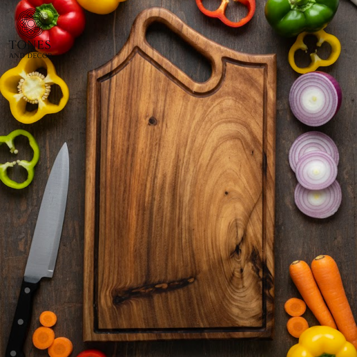 Premium Natural Wooden Chopping Board with Angled Handle – 24 × 34 cm