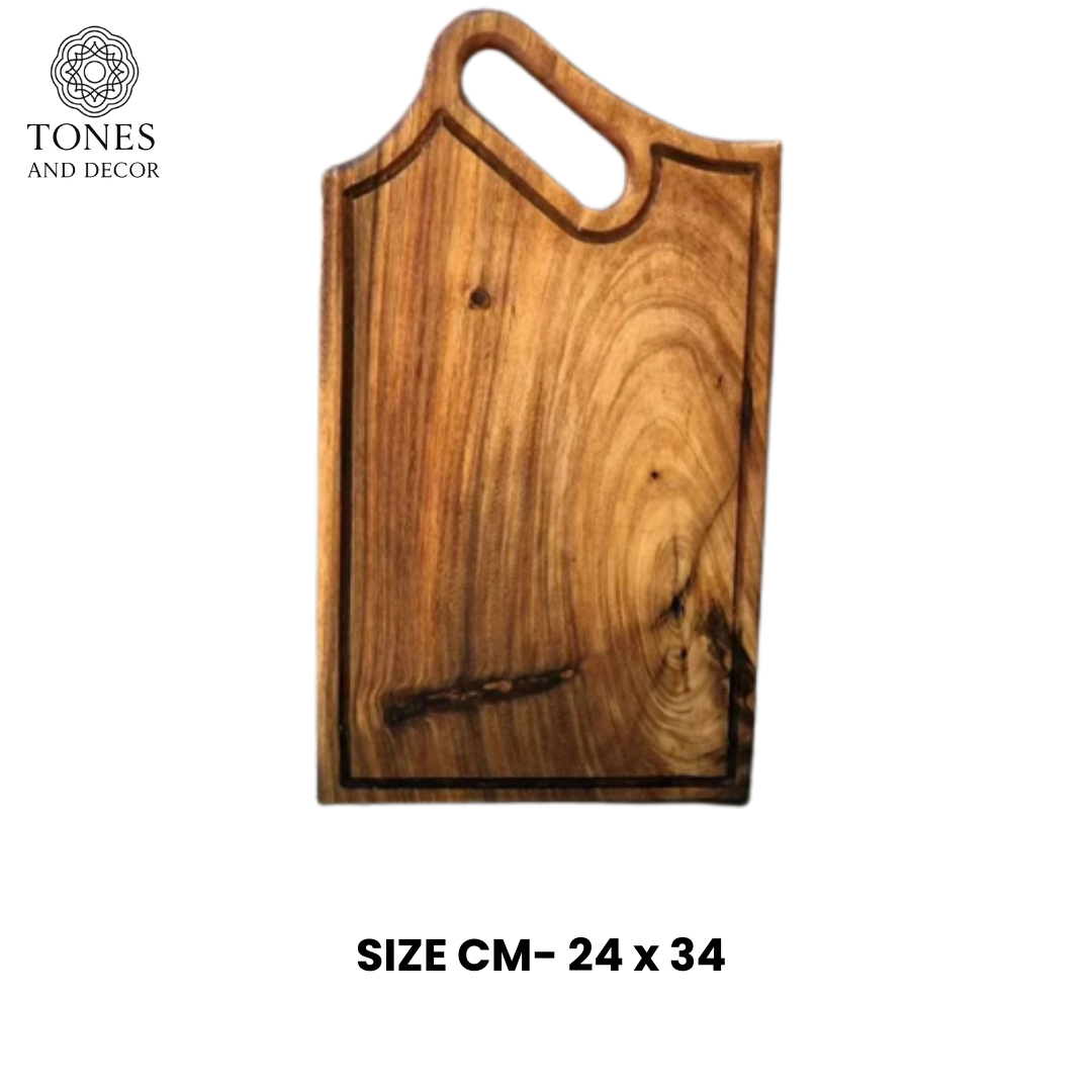 Premium Natural Wooden Chopping Board with Angled Handle – 24 × 34 cm