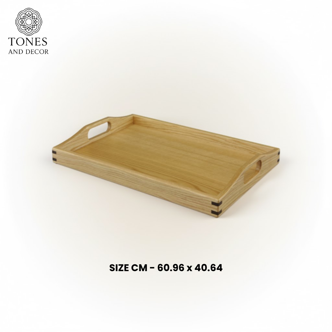 Large Handcrafted Mango Wood Serving Tray with Handle Cutouts
