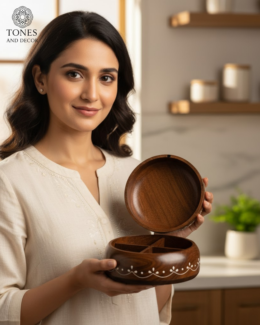 Wooden Spice Box with Inlay Work & Spoon