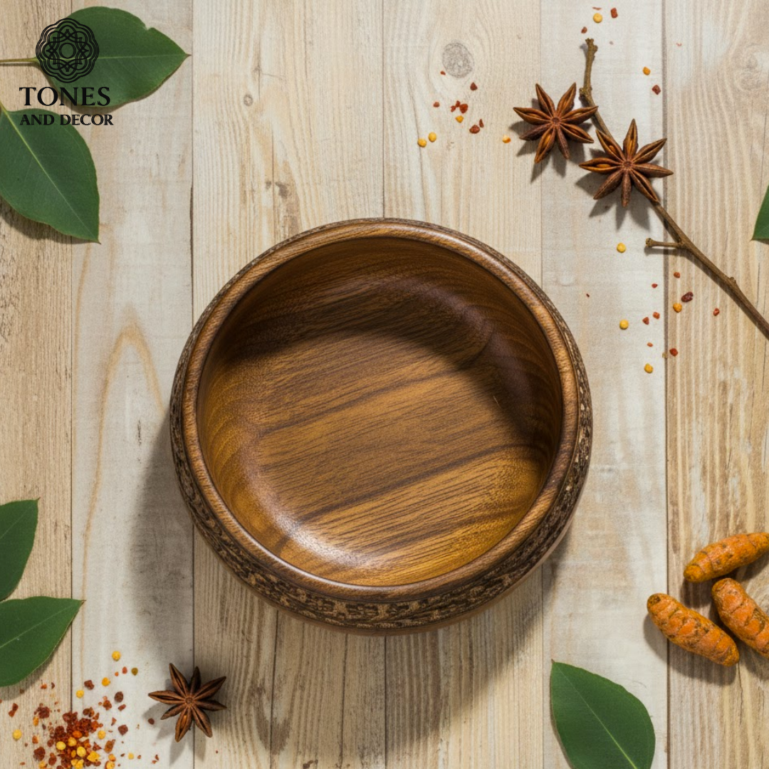 6-Inch Handcrafted Sheesham Wood Carved Bowl – Floral Design | Decorative & Serving Bowl