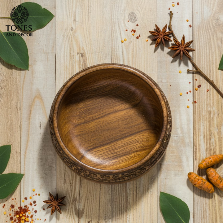 6-Inch Handcrafted Sheesham Wood Carved Bowl – Floral Design | Decorative & Serving Bowl