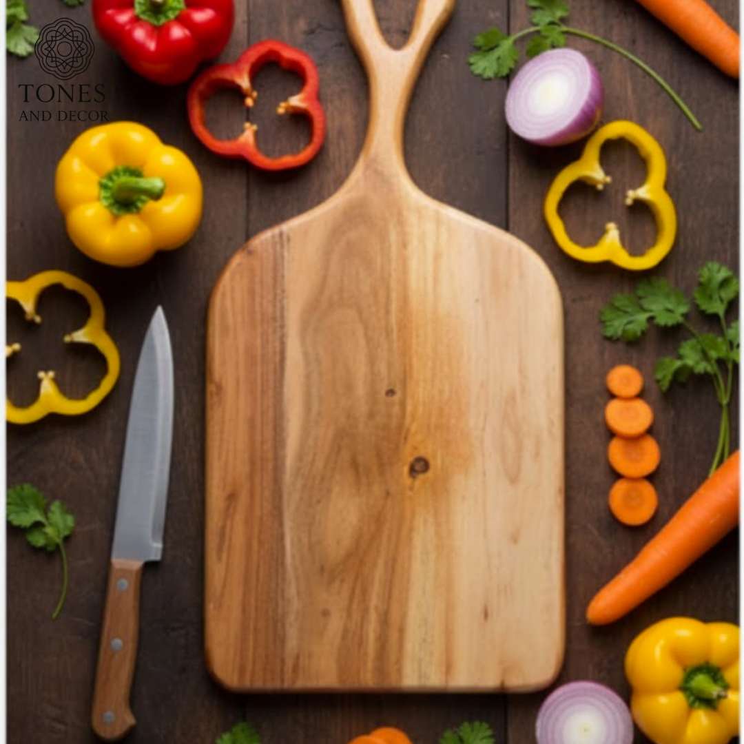 Designer Leaf-Handle Wooden Chopping & Serving Board – 24 × 34 cm