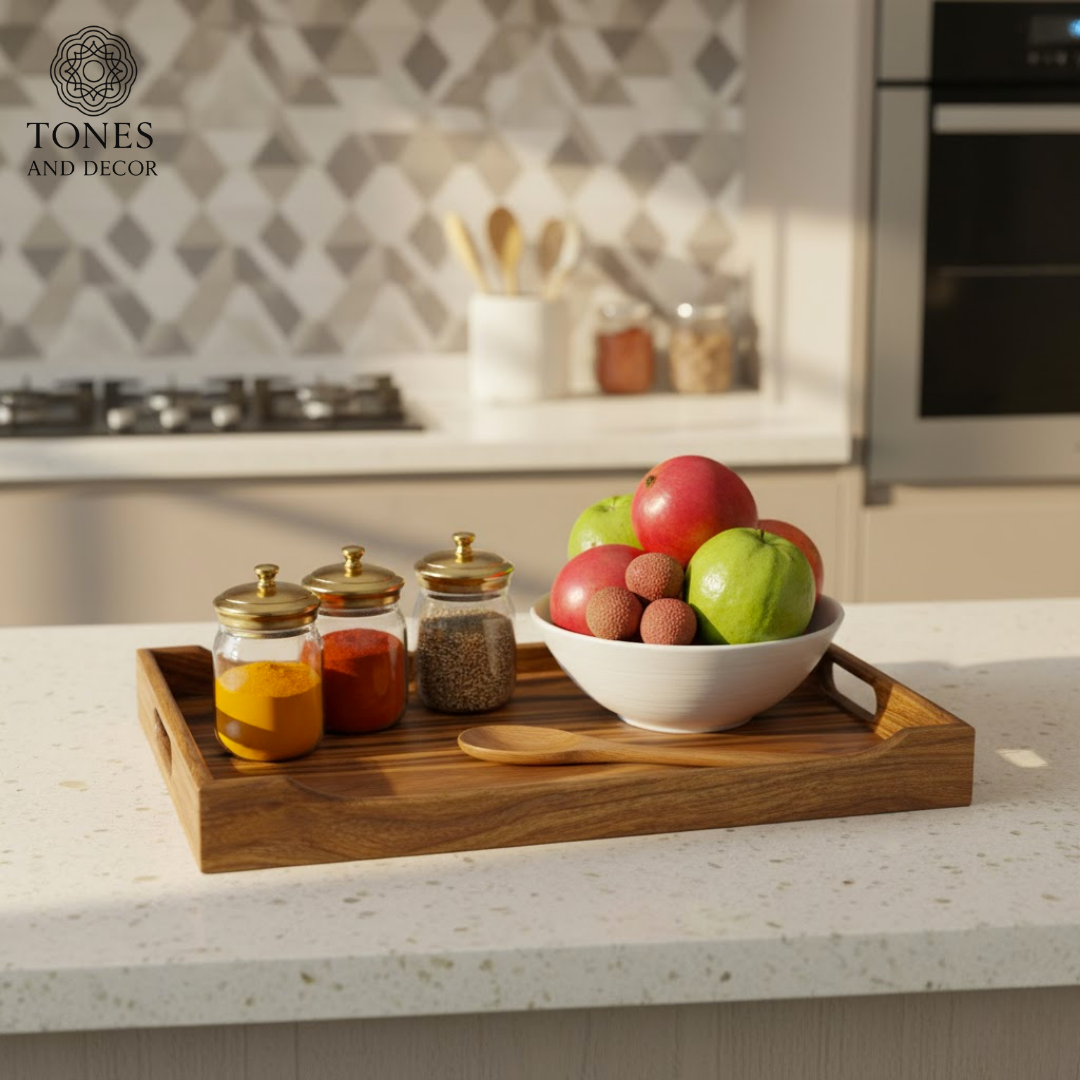 Premium Mango Wood Serving Tray with Natural Stripe Pattern