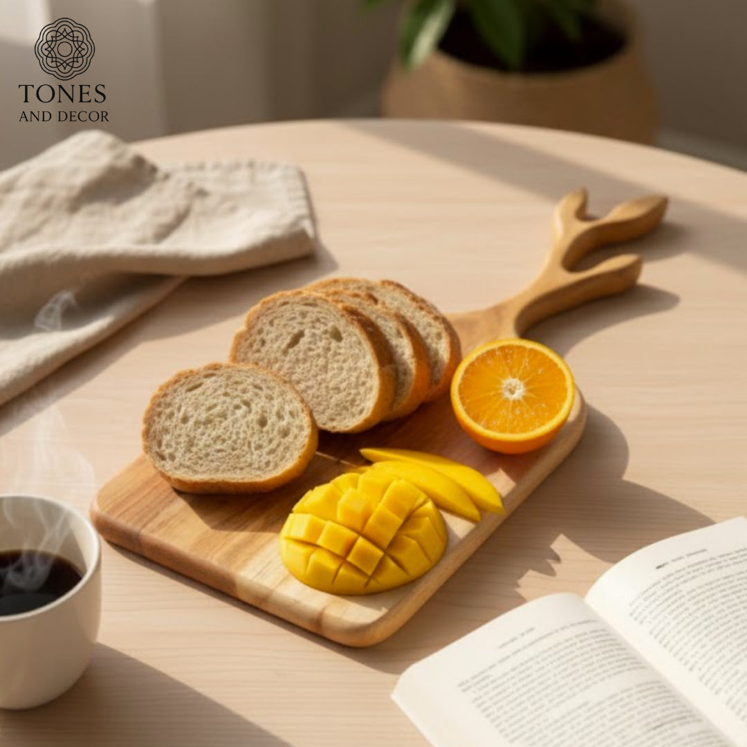 Designer Leaf-Handle Wooden Chopping & Serving Board – 24 × 34 cm