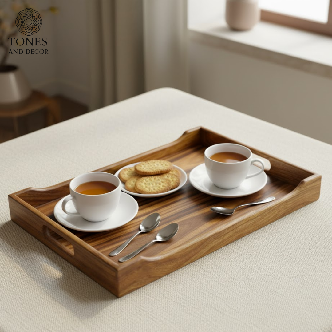 Premium Mango Wood Serving Tray with Natural Stripe Pattern