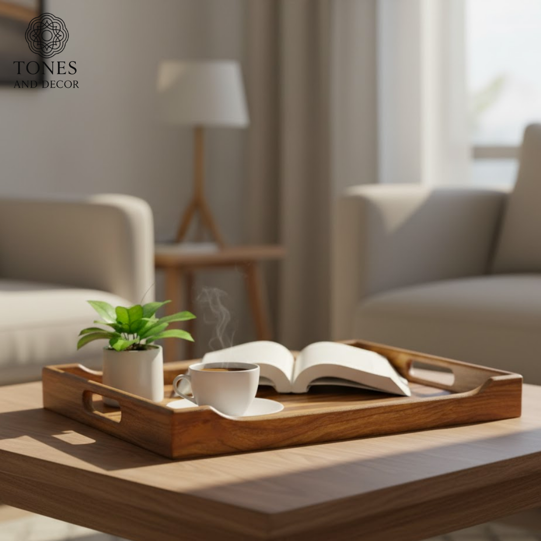 Premium Mango Wood Serving Tray with Natural Stripe Pattern