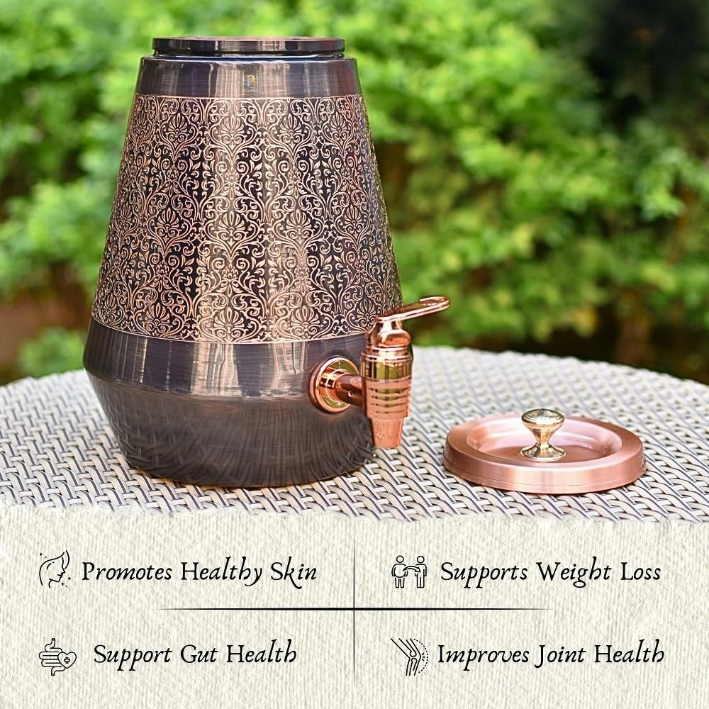 Handcrafted Pure Copper Dispenser With Elegant Antique Embossed Design – 5L