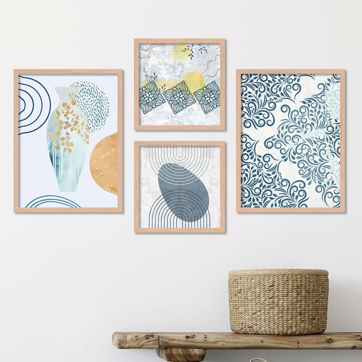 Modern Beige & Blue Abstract Art Collection