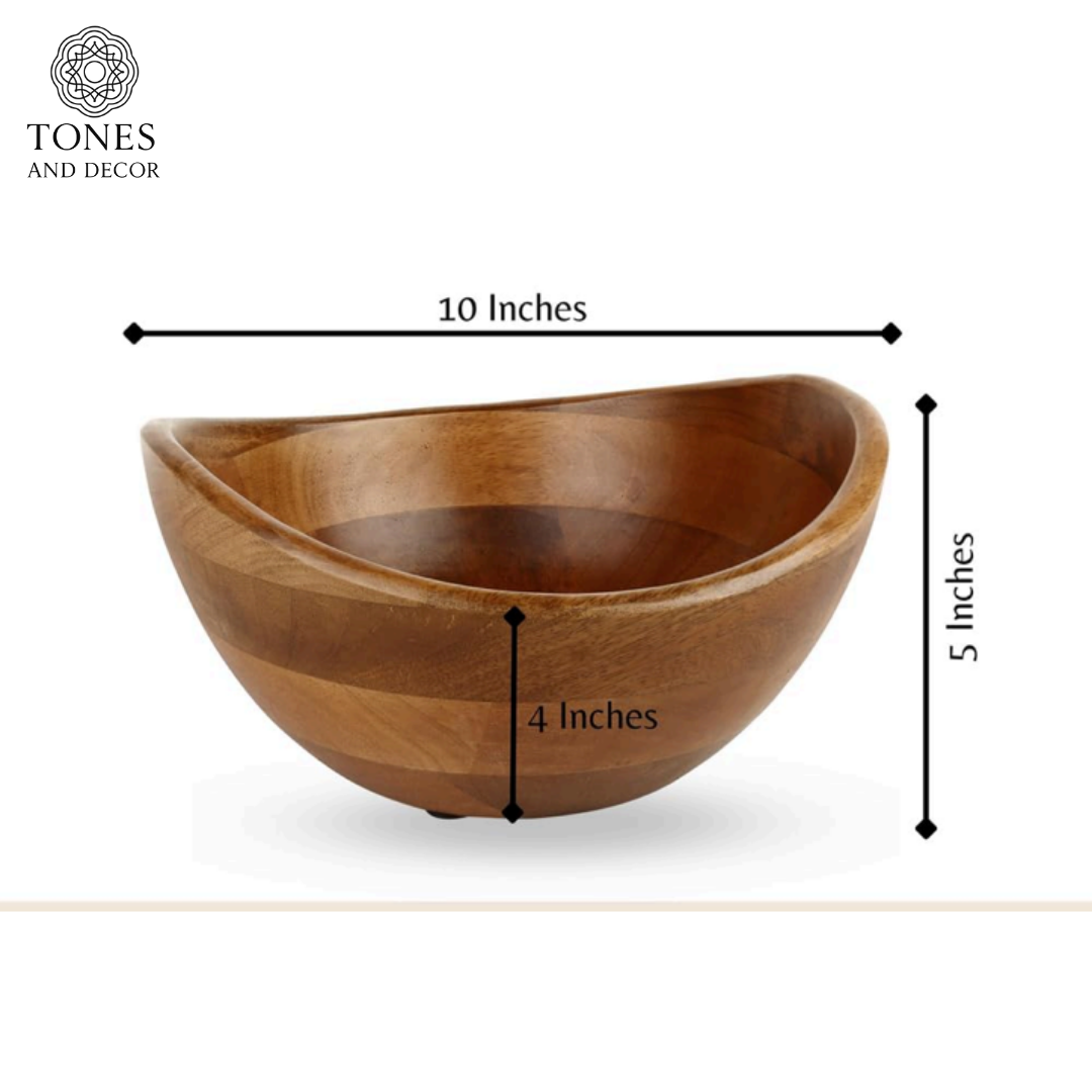Handcrafted Mango Wood Salad Bowl with Servers – 10 Inch | Eco-Friendly & Food-Safe Finish