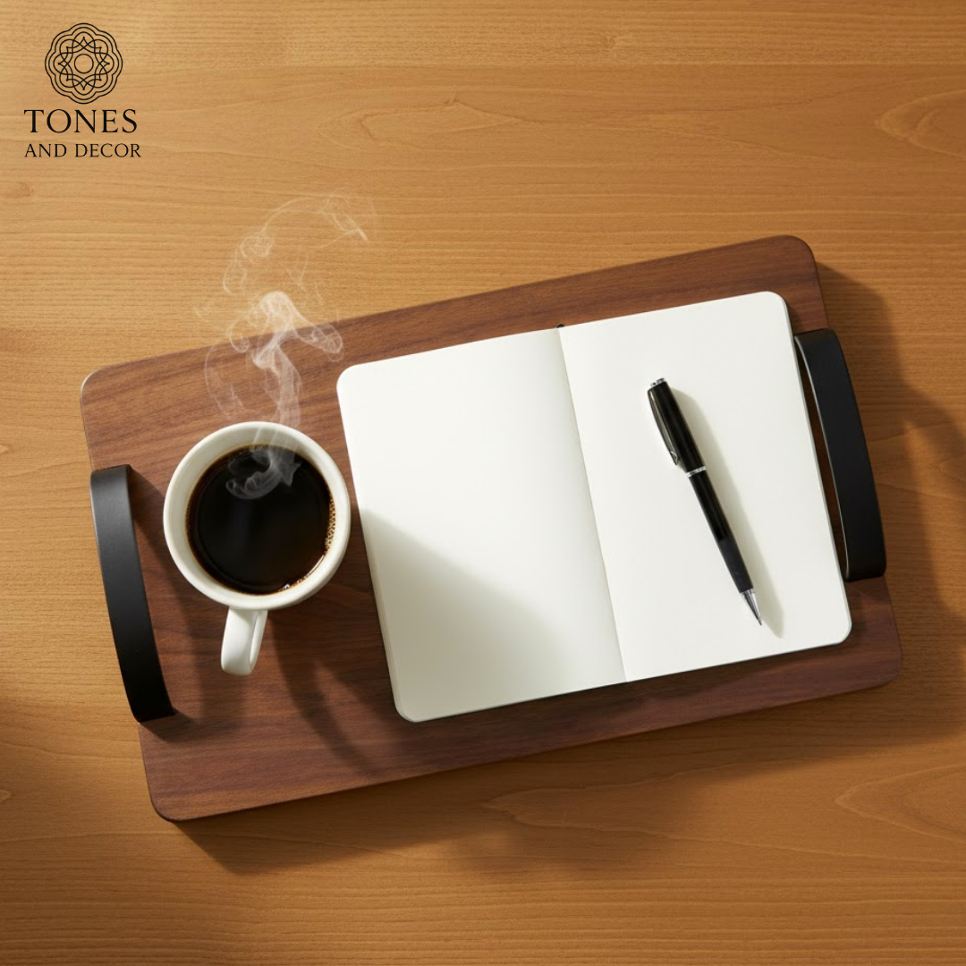 Premium Mango Wood Serving Tray with Black Metal Handles