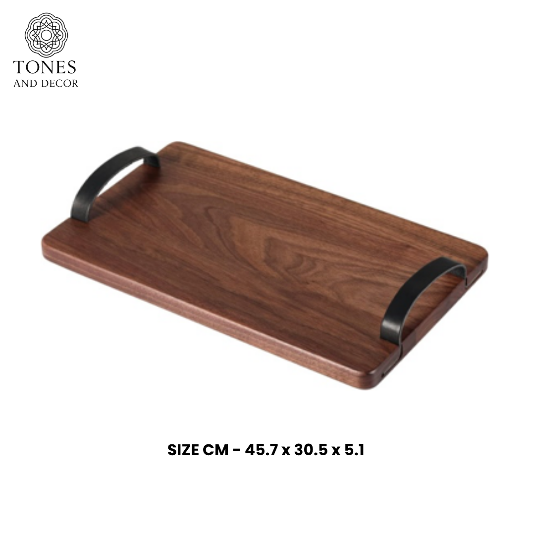 Premium Mango Wood Serving Tray with Black Metal Handles