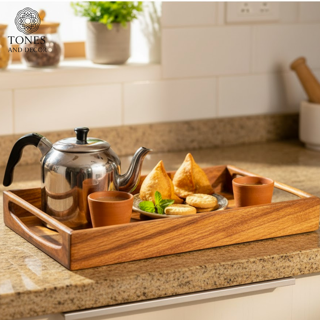 Handcrafted Mango Wood Serving Tray with Natural Dual-Tone Finish