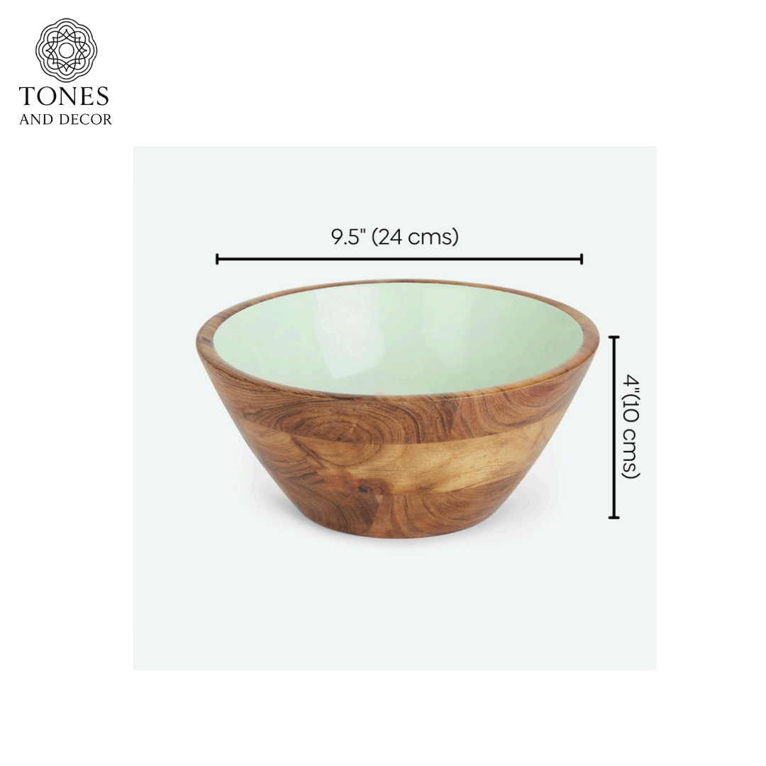 6-Inch Mango Wood Bowl with Floral Ceramic Print – Handcrafted & Food-Safe | Decorative Serving Bow