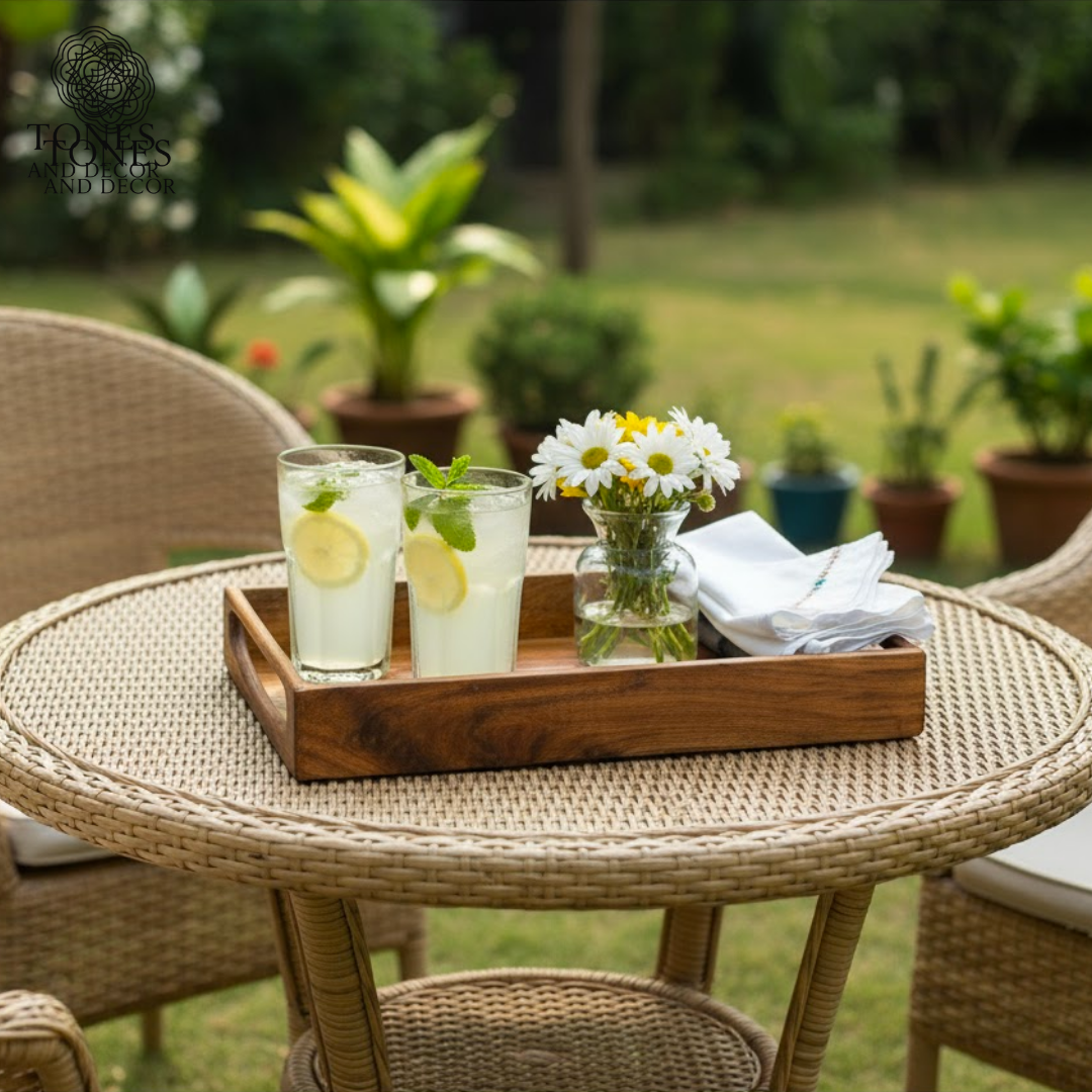 Handcrafted Mango Wood Serving Tray with Natural Dual-Tone Finish
