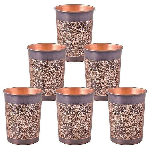 India Premium Copper Water Glass – Handcrafted Carving Design