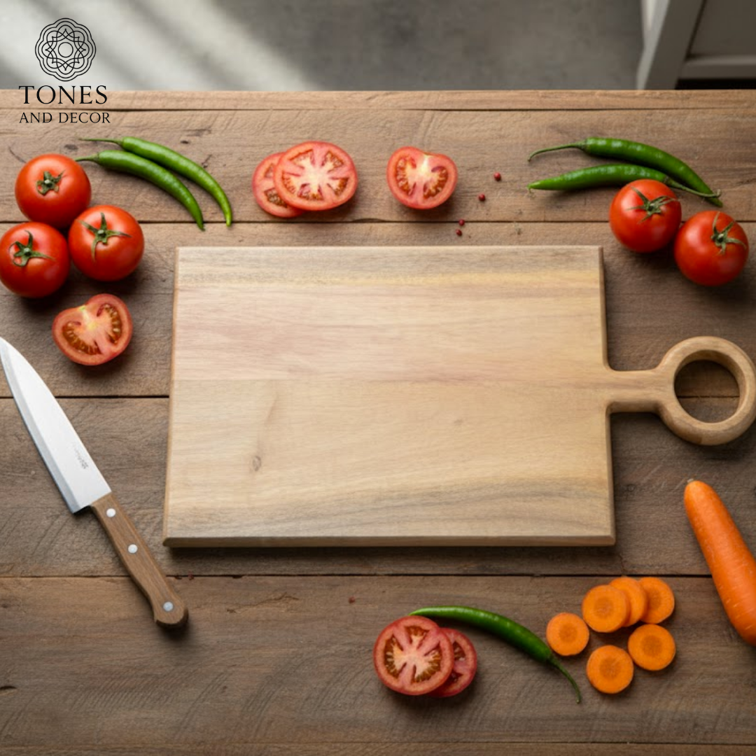 Handcrafted Large Wooden Chopping & Serving Board with Ring Handle – 50.8 × 30.48 cm
