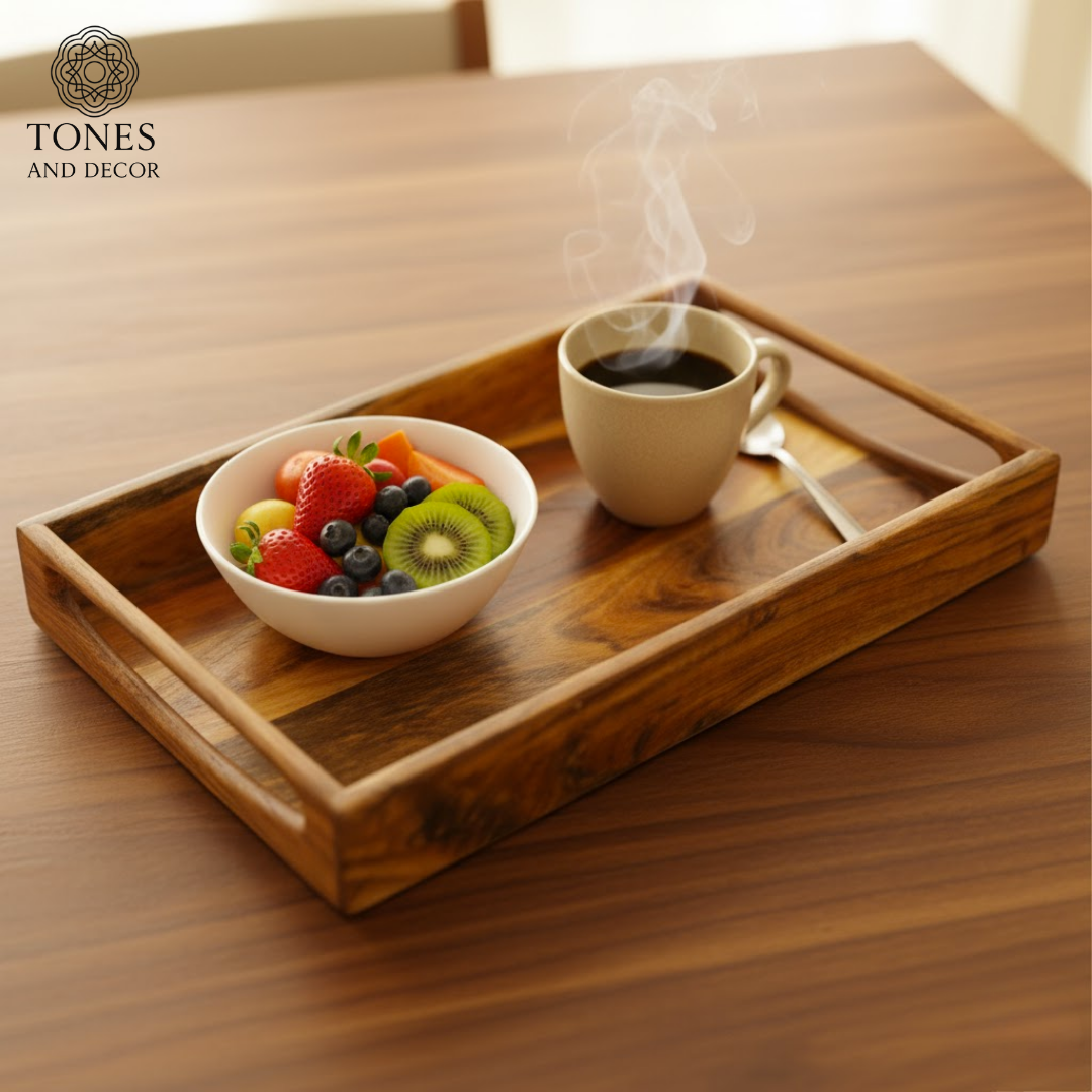 Handcrafted Mango Wood Serving Tray with Natural Dual-Tone Finish