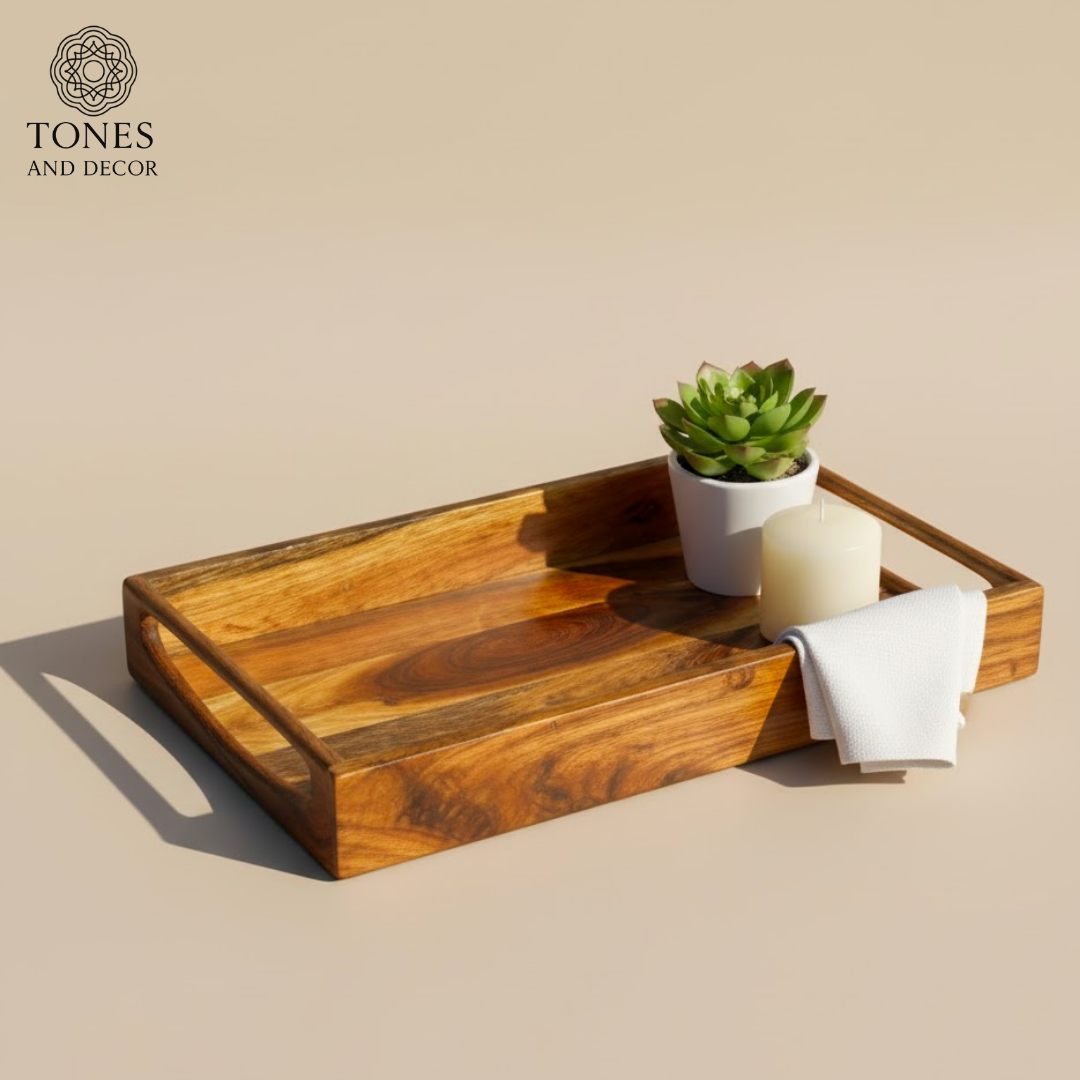 Handcrafted Mango Wood Serving Tray with Natural Dual-Tone Finish