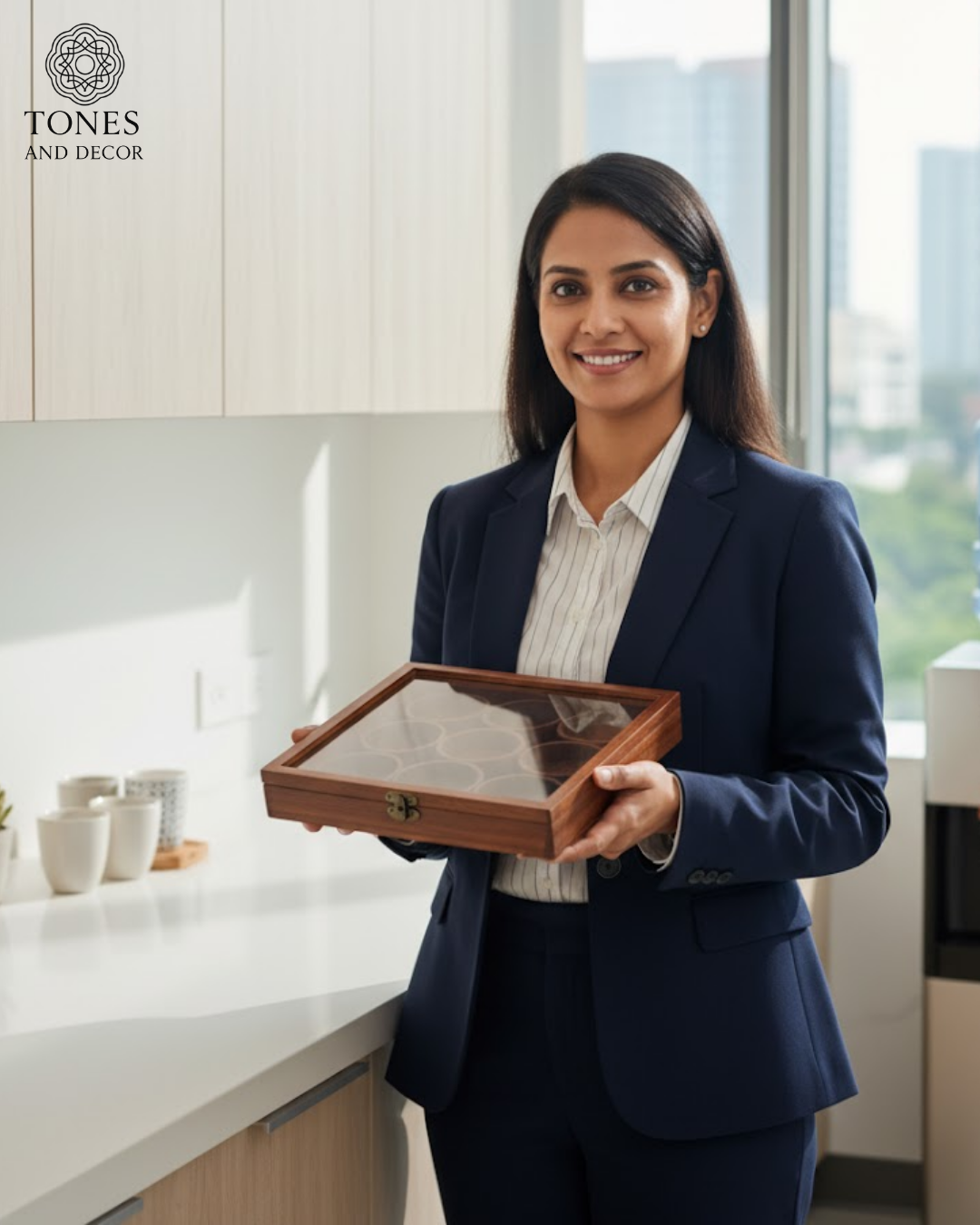 Premium Wooden Spice Box with 9 Round Detachable Containers & Spoon