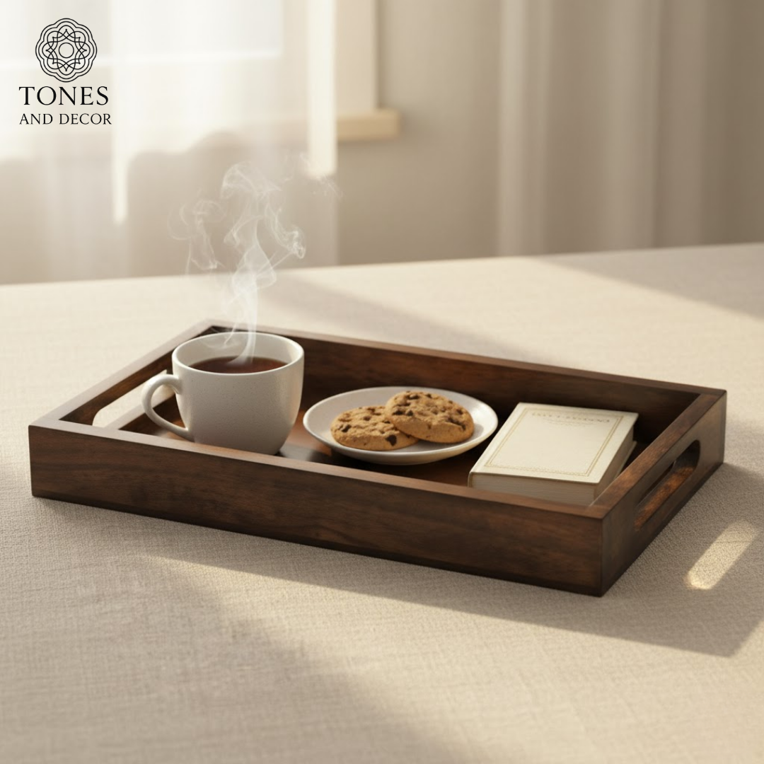 Classic Dark Mango Wood Serving Tray with Cutout Handles