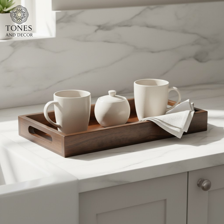 Classic Dark Mango Wood Serving Tray with Cutout Handles