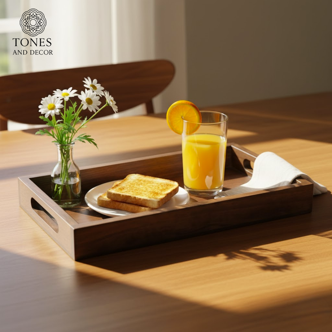 Classic Dark Mango Wood Serving Tray with Cutout Handles