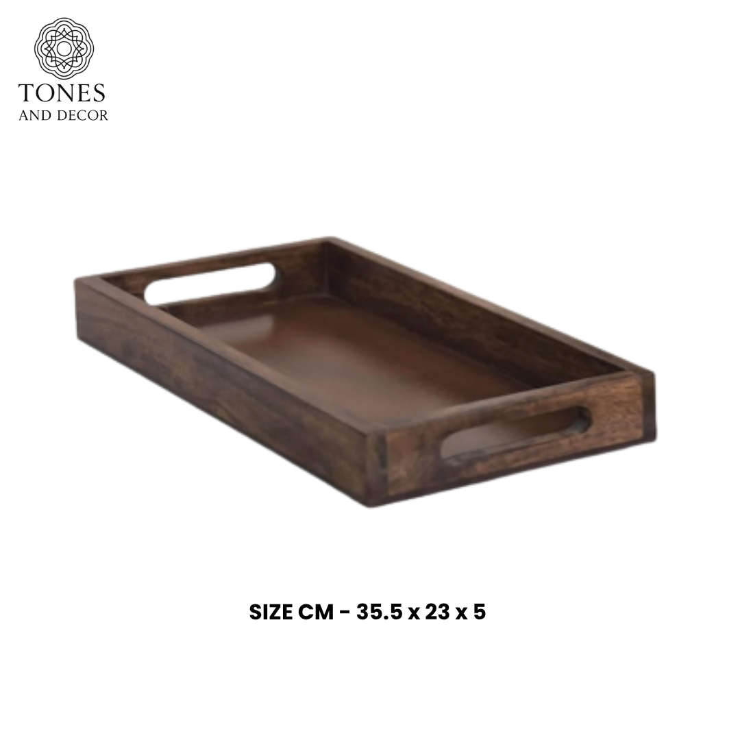 Classic Dark Mango Wood Serving Tray with Cutout Handles