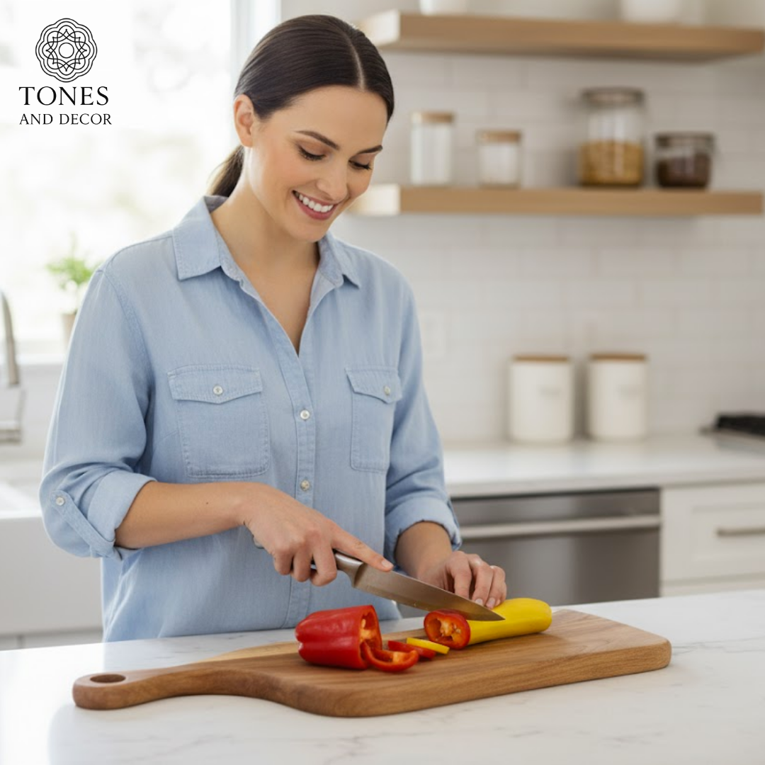 Handcrafted Wave-Curve Wooden Chopping & Serving Board – 45.72 × 12.7 cm