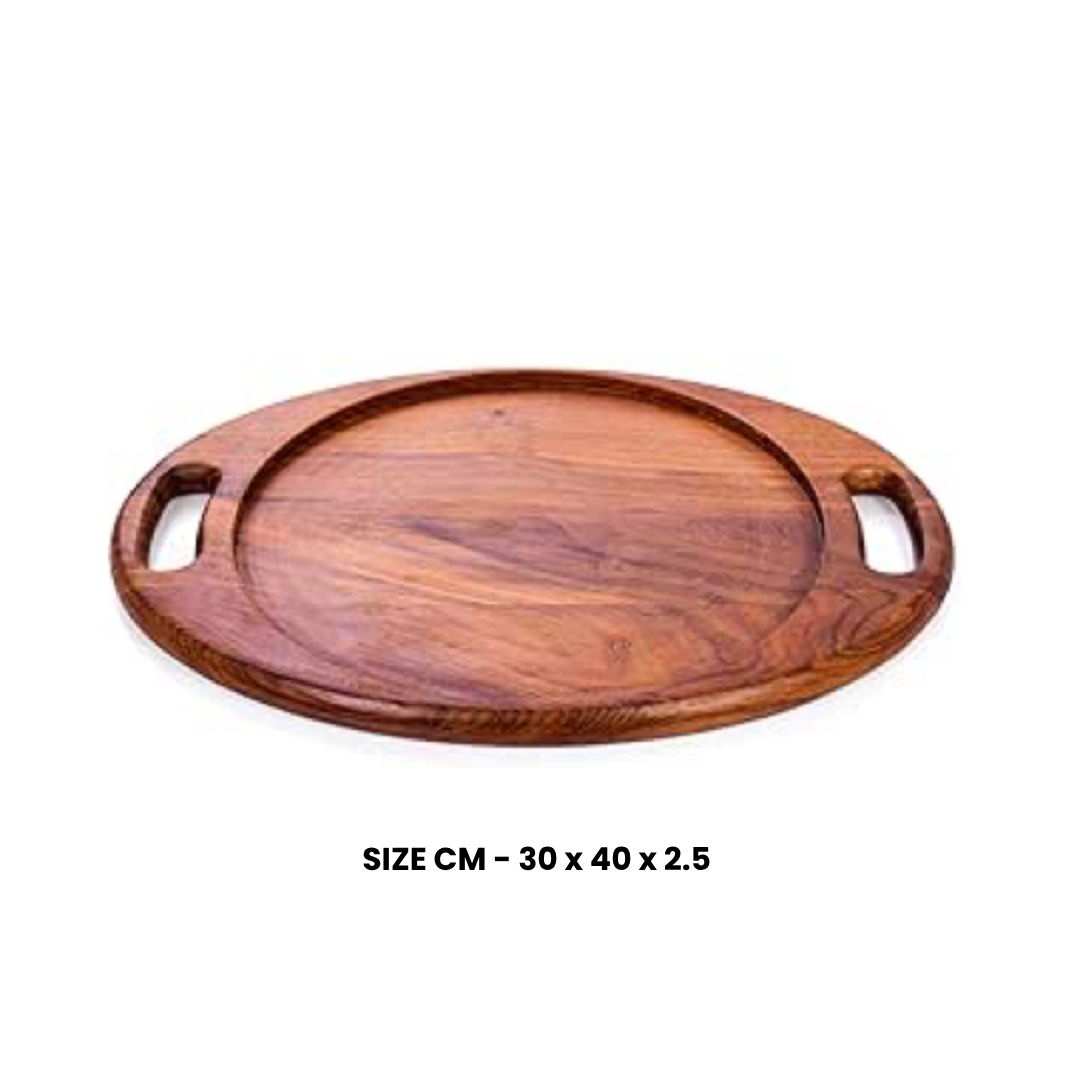 Handcrafted Oval Mango Wood Serving Tray with Handles