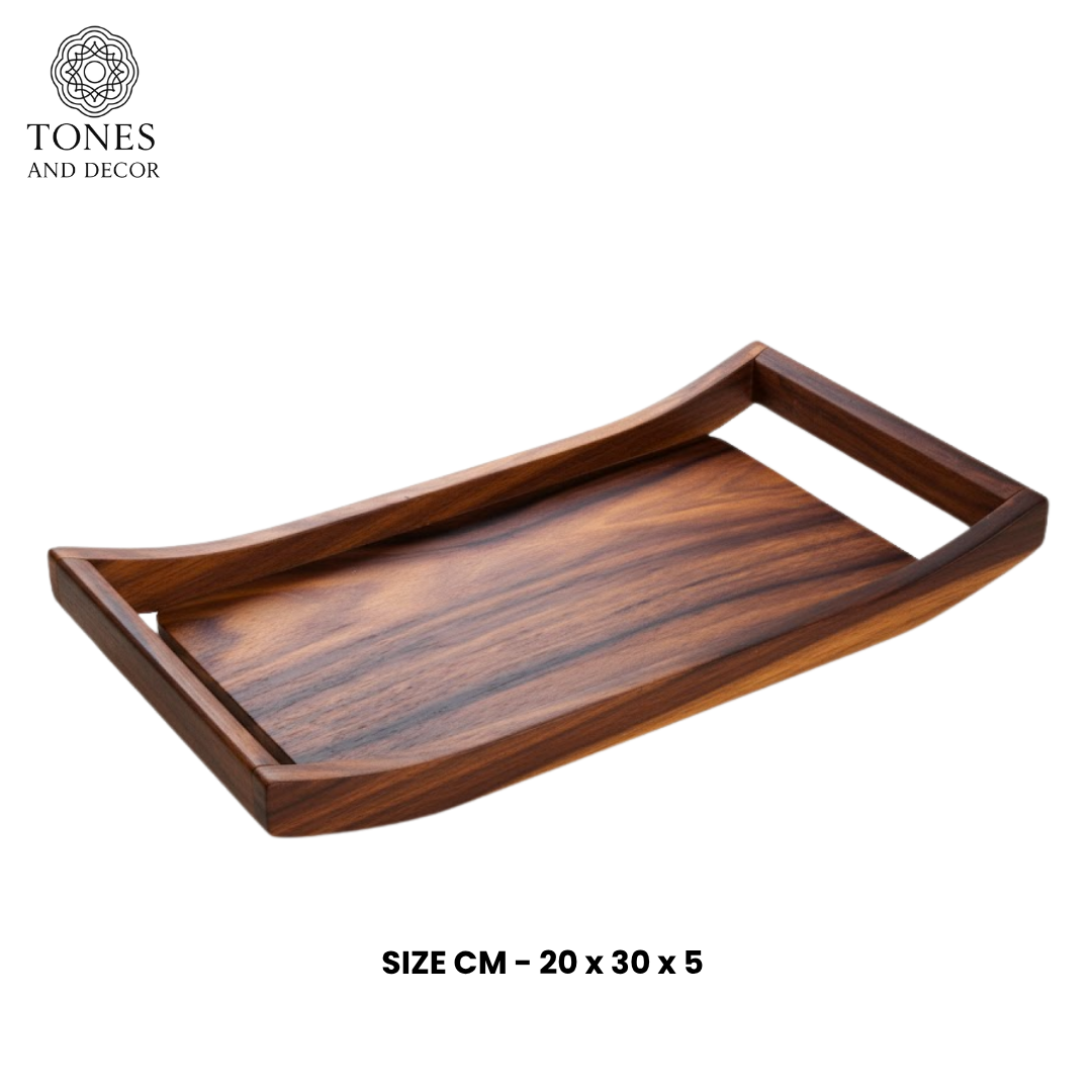 Premium Rectangular Mango Wood Serving Tray with Raised Handles