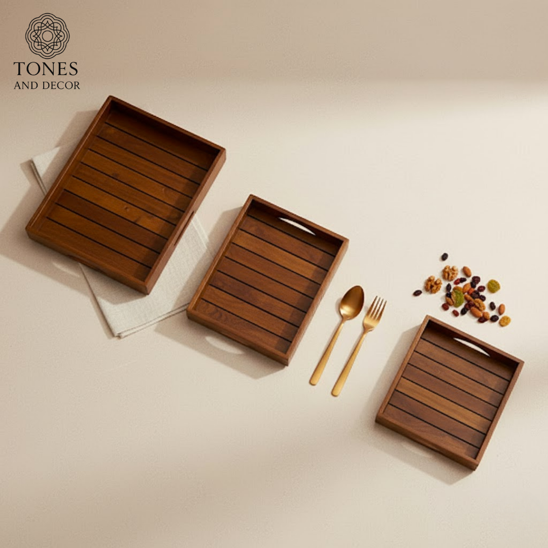 Set of 3 Handcrafted Mango Wood Serving Trays