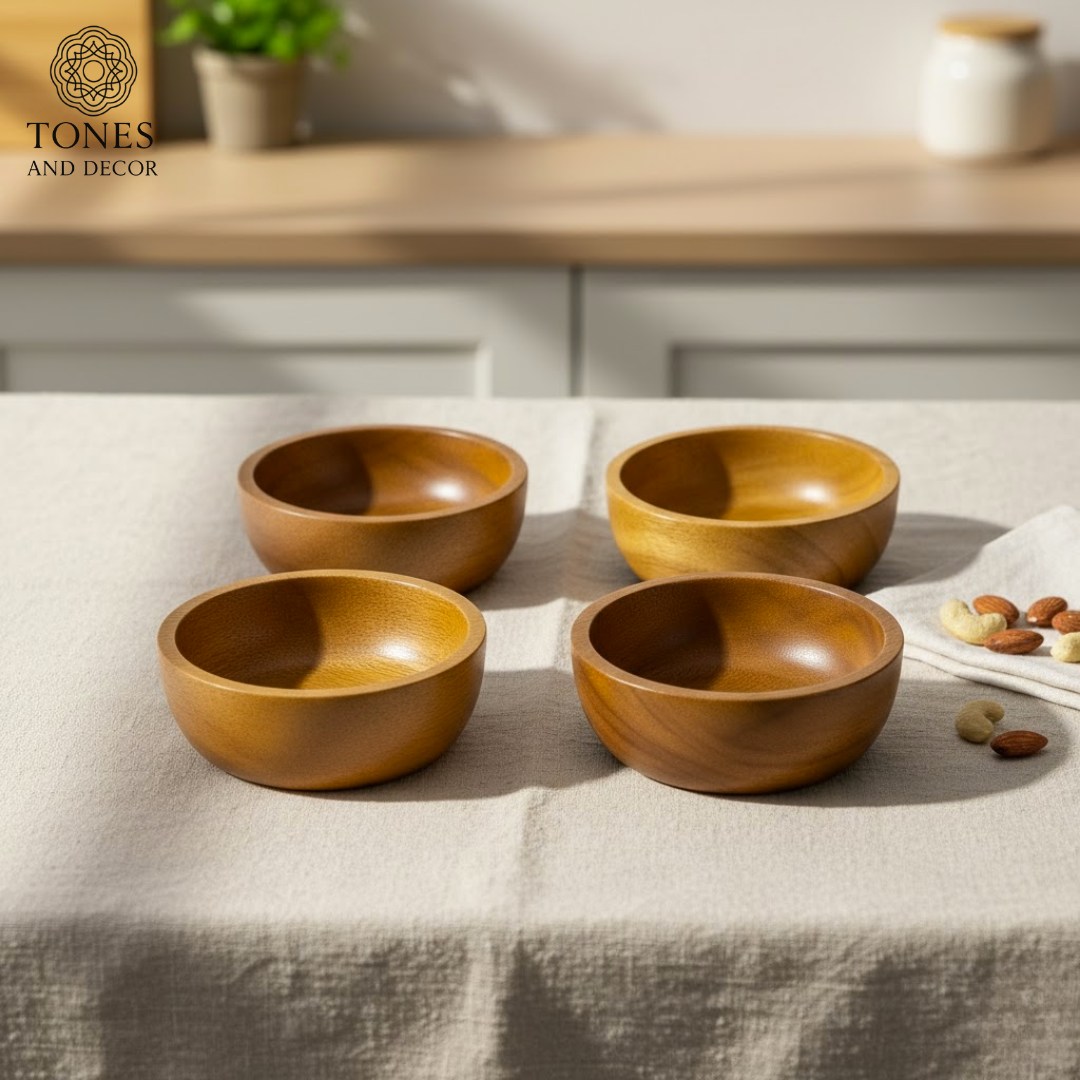 Premium Sheesham Wood Serving Bowl Set (Set of 4) – Handcrafted & Natural Finish